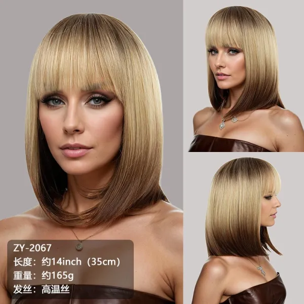 ZY-2067 Ombre Blonde Bob Wig with Bangs - 1
