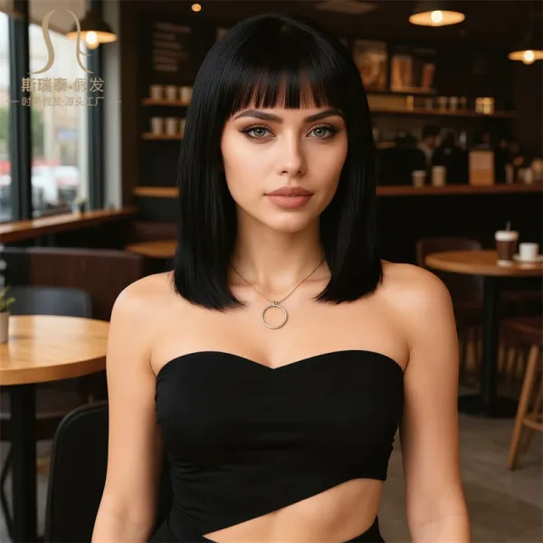 Siretai Synthetic Bob Wig with Bangs in Ash Blonde Hairpiece - 12