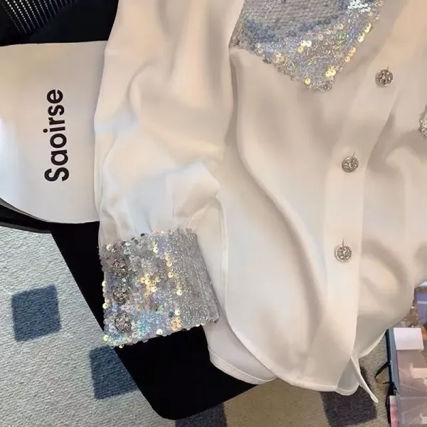 Sequined Embellished White Shirt - 7