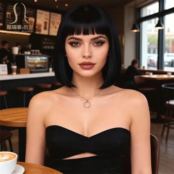 Siretai Synthetic Bob Wig with Bangs in Ash Blonde Hairpiece - 13