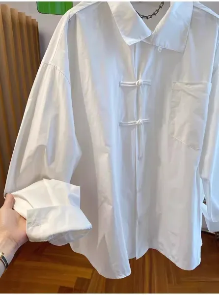 White Chinese Knot Button Shirt - 6