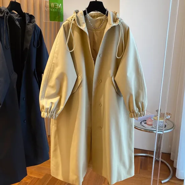 Oversized Hooded Trench Coat Beige Outerwear - 1