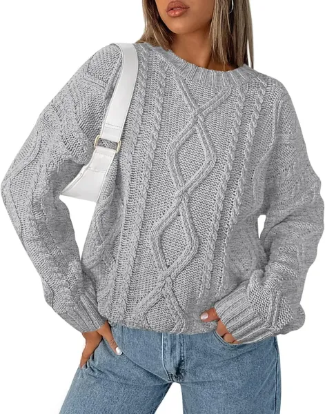 Cable Knit Oversized Sweater in Burgundy - 29