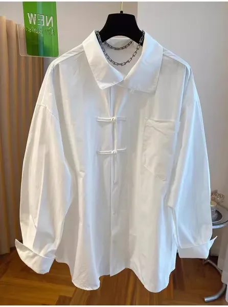 White Chinese Knot Button Shirt - 8