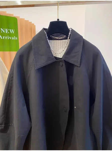 Oversized Collar Coat in Navy with Contrast Cuff Detail Outerwear - 11