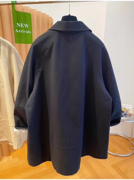 Oversized Collar Coat in Navy with Contrast Cuff Detail Outerwear - 16