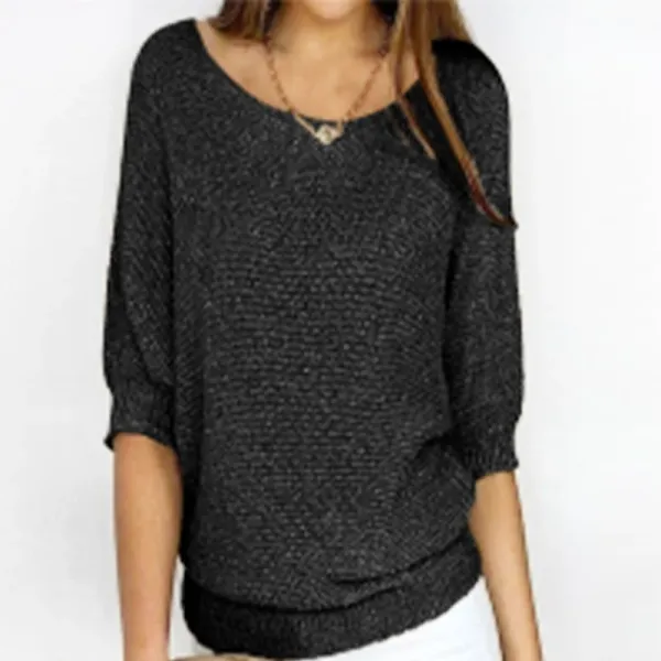 Design Textured Knit Top Black Sweater - 1