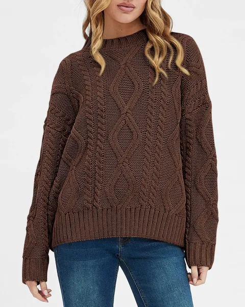 Cable Knit Oversized Sweater in Burgundy - 22