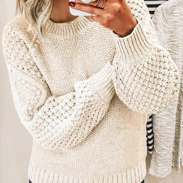Oversized Cable Knit Sweater Beige Sweater - 1