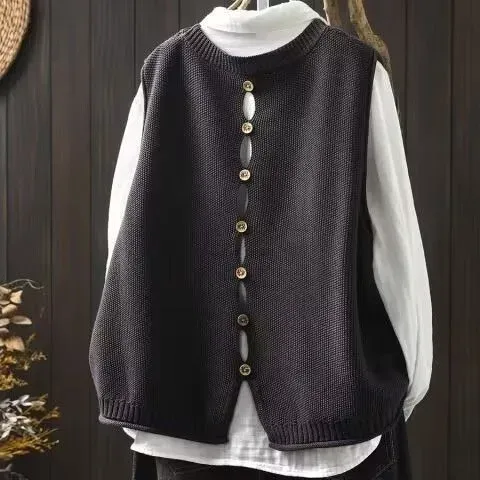 Knit Button-Front Vest Top in Charcoal Gray - 1