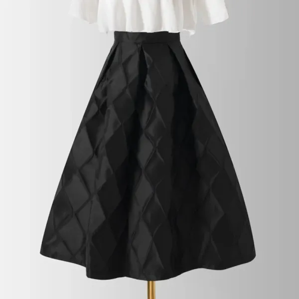 Quilted A-Line Midi Skirt in Black - 6