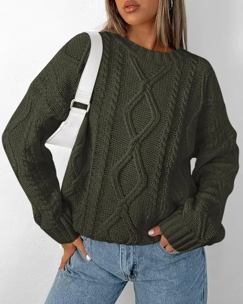 Cable Knit Oversized Sweater in Burgundy - 17