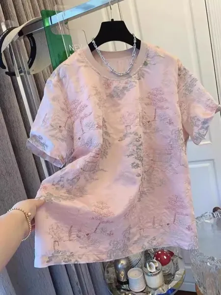 Design Toile de Jouy Print Pastel Pink T-Shirt - 1