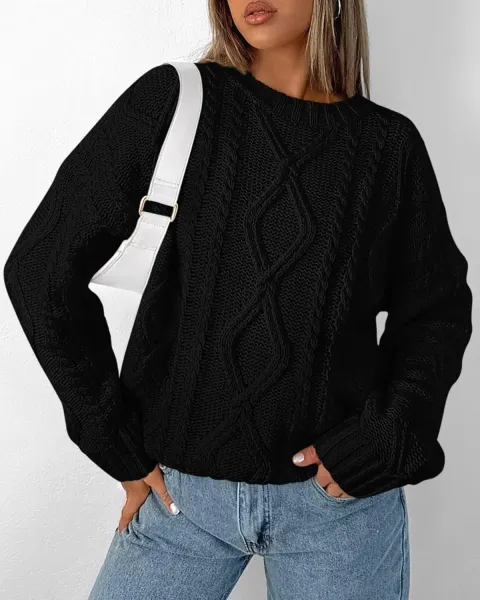 Cable Knit Oversized Sweater in Burgundy - 20
