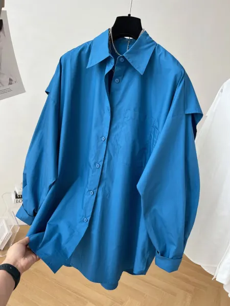 Oversized Button-Up Shirt Blue - 3
