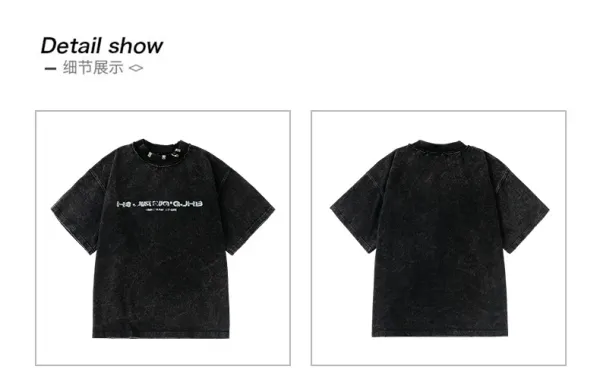 Design Streetwear Set: Acid Wash Black T-Shirt + Camo Cargo Pants + Leather Gloves + Cross Necklace + Bandana Keychain - 16