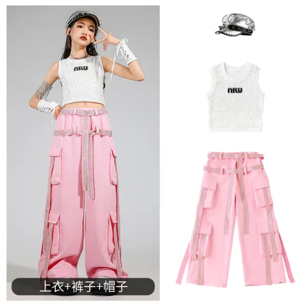 Miu Miu Sequined Crop Top + Cargo Pants + Metallic Cap Set - 1