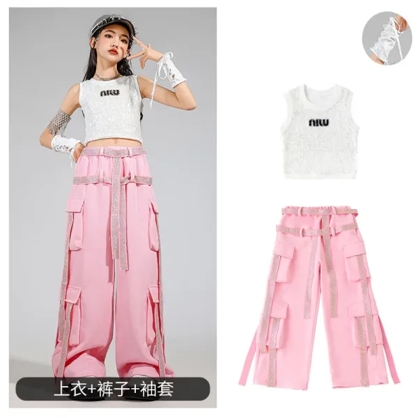 Miu Miu Sequined Crop Top and Cargo Pants Set Pink - 1