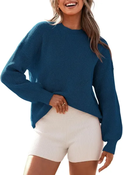 Oversized Ribbed Knit Sweater and High-Waisted Shorts Set Beige Cream - 23