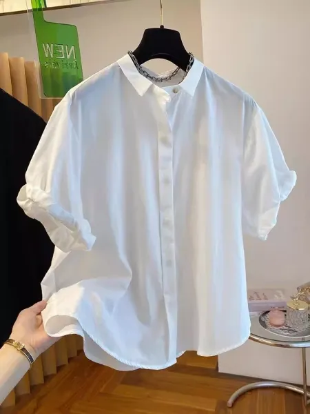 Oversized Cotton Shirt White Shirt - 14