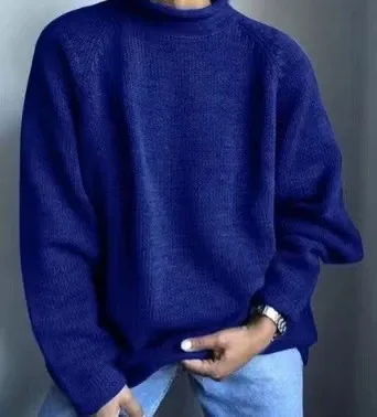 Design Oversized Turtleneck Sweater Navy Blue - 1