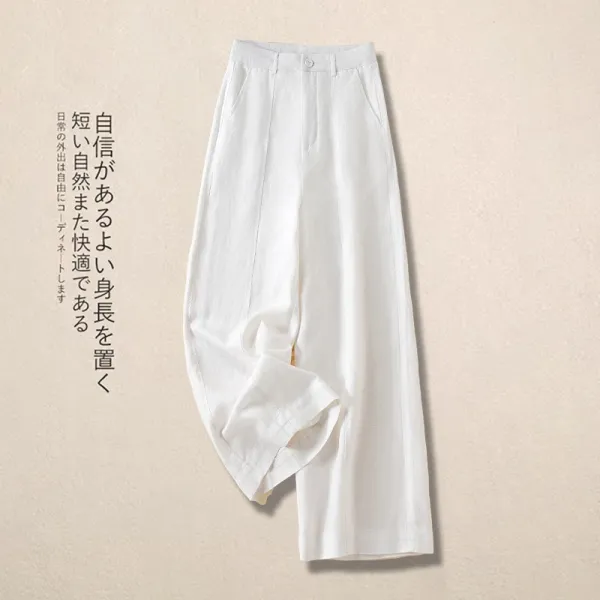 Design Linen Wide-Leg Trousers White Pants - 1