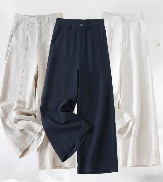 Design Linen Wide-Leg Trousers White Pants - 4