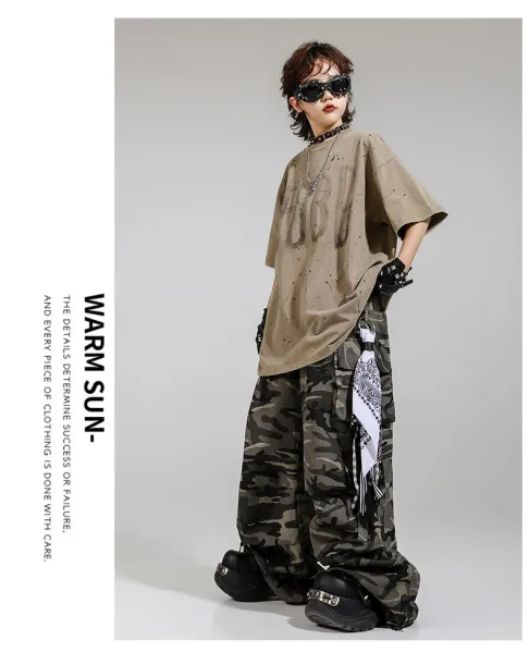 FUBG Distressed Graphic Tee + Camo Cargo Pants Set with Spiked Choker and Bandana Keychain - 12