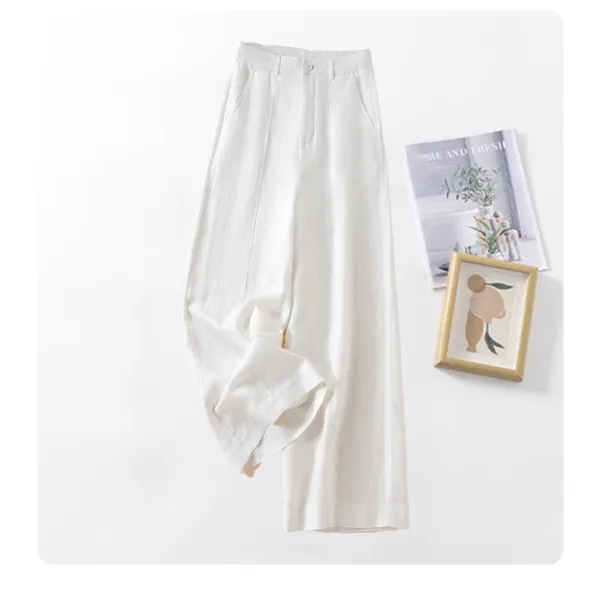 Design Linen Wide-Leg Trousers White Pants - 25