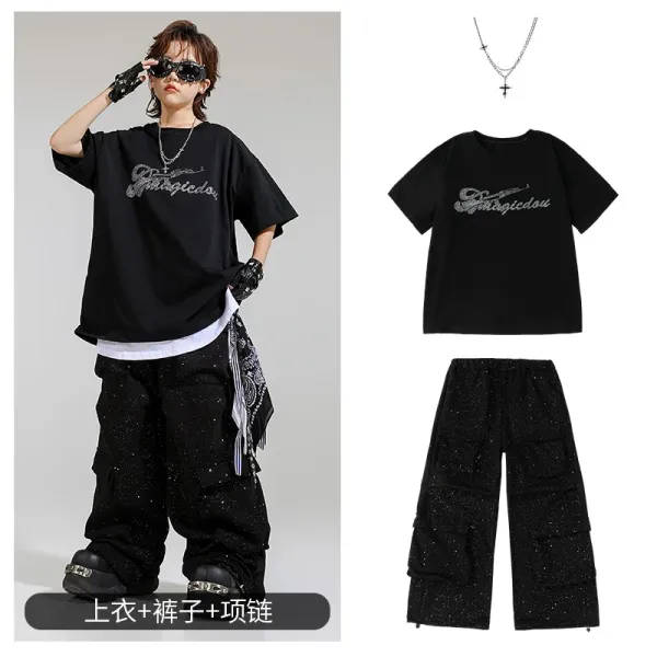 Design Magicdou Graphic T-Shirt + Glitter Cargo Pants + Cross Necklace Set - 1