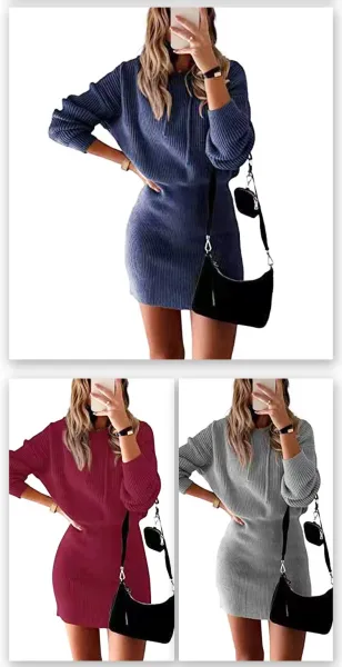 Ribbed Knit Hooded Mini Dress Gray - 12