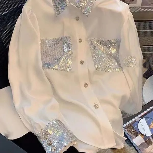 Sequined Embellished White Shirt