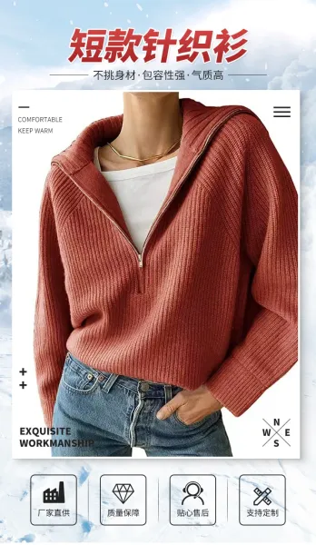 Ribbed Zip-Front Hooded Sweater in Burgundy - 6