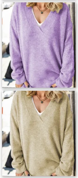 Navy V-Neck Oversized Sweater - 15