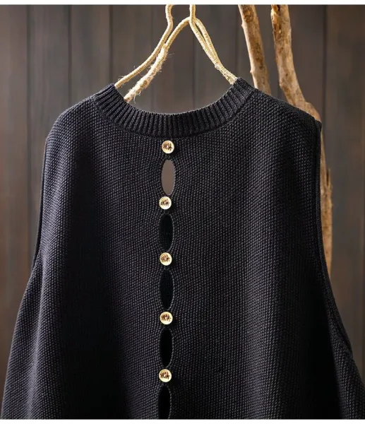 Knit Button-Front Vest Top in Black with Gold Buttons - 13