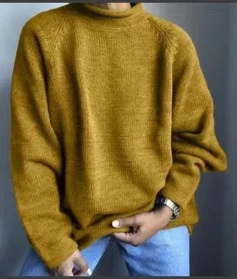Design Oversized Turtleneck Sweater Mustard Yellow Sweater - 1