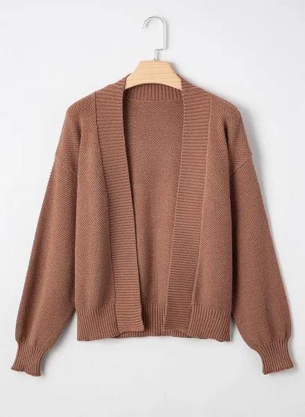Navy Blue Textured Knit Open-Front Cardigan - 14