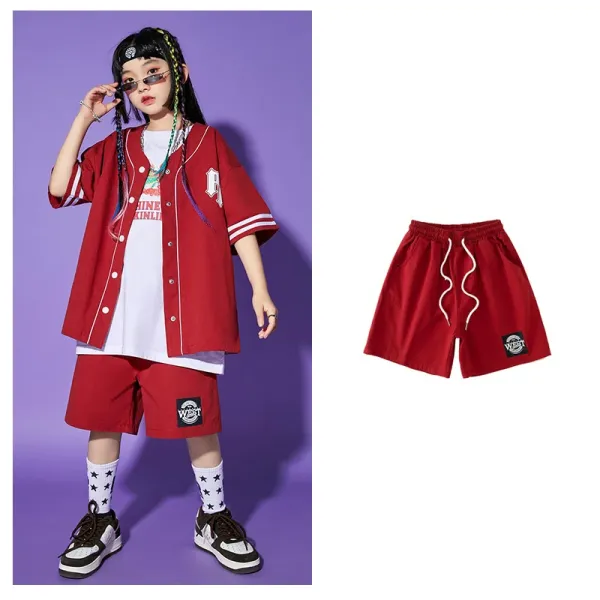 WEST Baseball Jacket and Shorts Set Red Streetwear Casual Set - 1