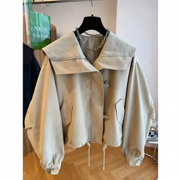 Design Oversized Collar Windbreaker Beige Outerwear - 1