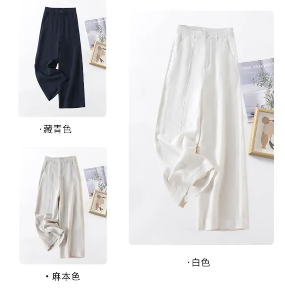 Design Linen Wide-Leg Trousers White Pants - 15