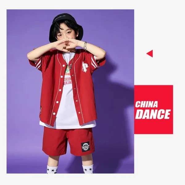 Design Streetwear Set: Red Baseball Jacket, White Graphic Tee, Red Shorts, Star Socks & Black Bucket Hat - 16