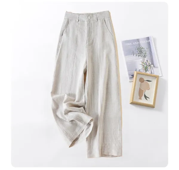 Design Linen Wide-Leg Trousers White Pants - 24