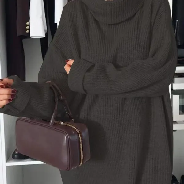 Oversized Turtleneck Knit Dress White Sweater Dress - 7