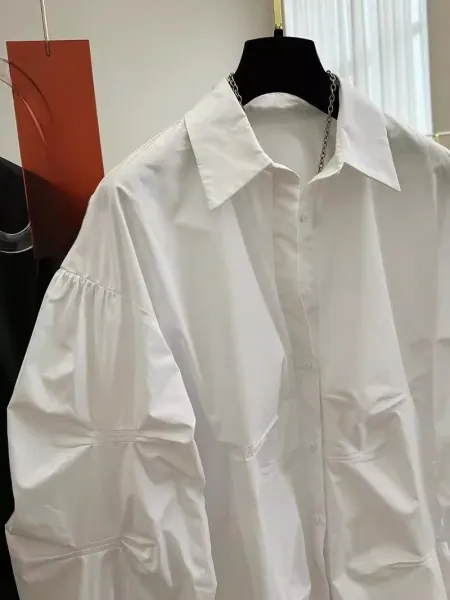 Oversized Puff-Sleeve Shirt White Shirt - 8