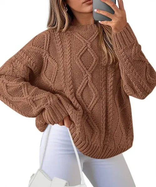 Cable Knit Oversized Sweater Brown - 1