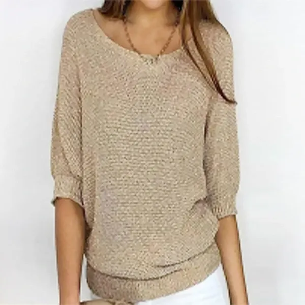 Knit V-Neck Cropped Sweater Beige - 1