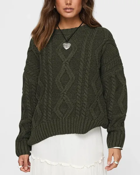 Cable Knit Oversized Sweater in Burgundy - 16