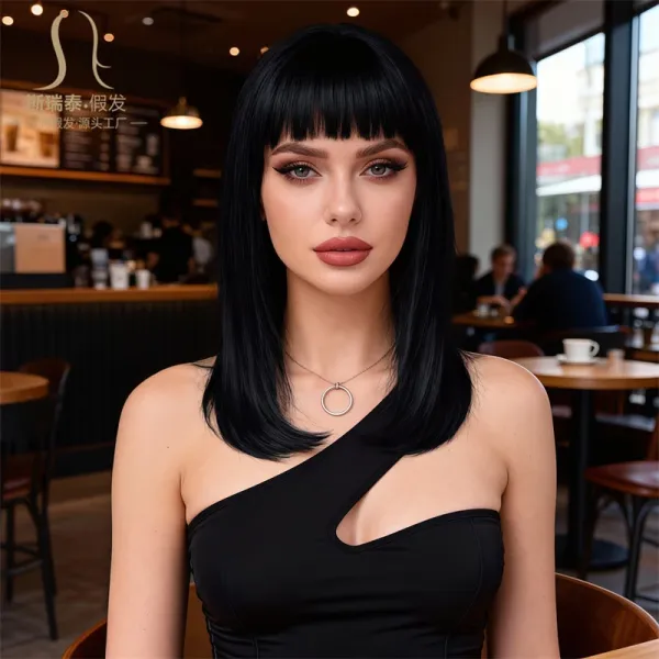 Siretai Synthetic Bob Wig with Bangs in Ash Blonde Hairpiece - 11