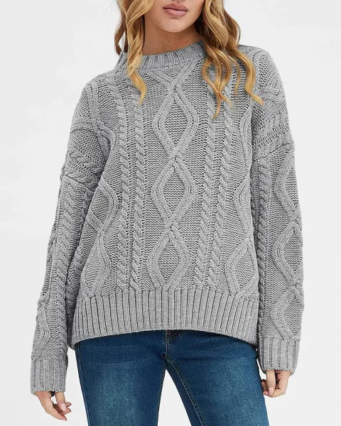 Cable Knit Oversized Sweater in Burgundy - 30