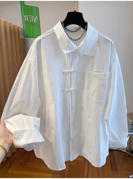 White Chinese Knot Button Shirt - 7
